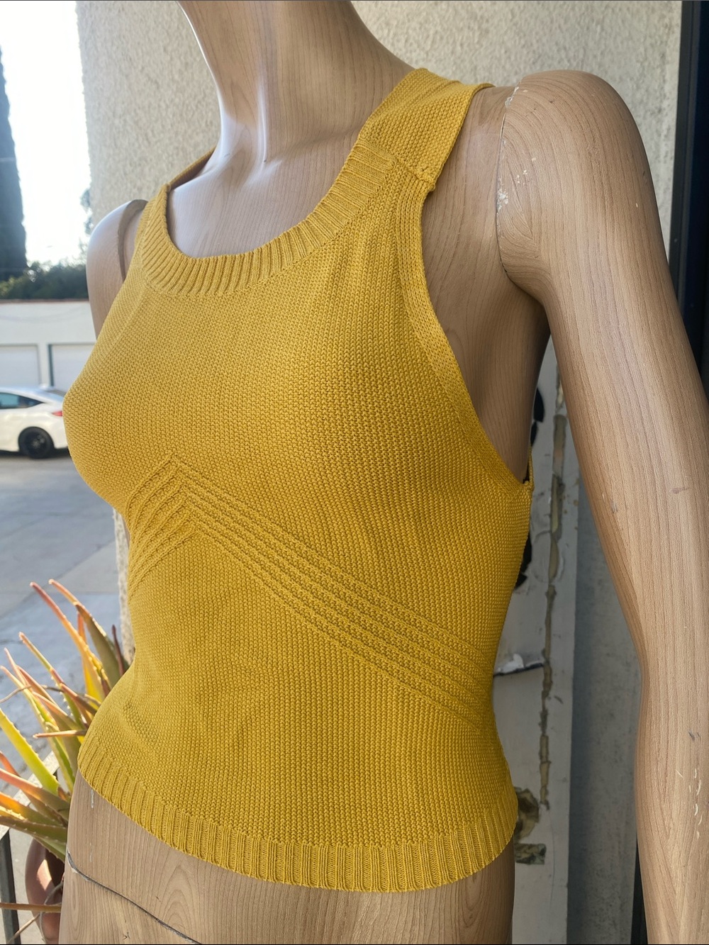 bebe Mustard Yellow Knit Tank Top